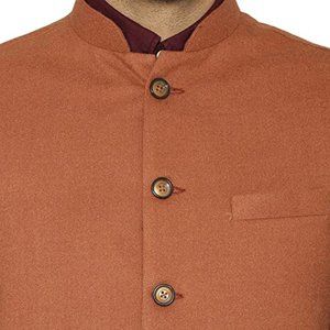 WINTAGE Men's Tweed Wool Festive and Casual Nehru Jacket Vest Waistcoat: Orange